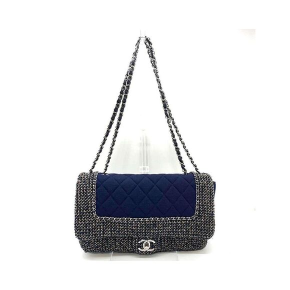 Chanel Handbags - Pre Loved Chanel Matelasse Chain Shoulder Bag in Cotton Jersey Tweed